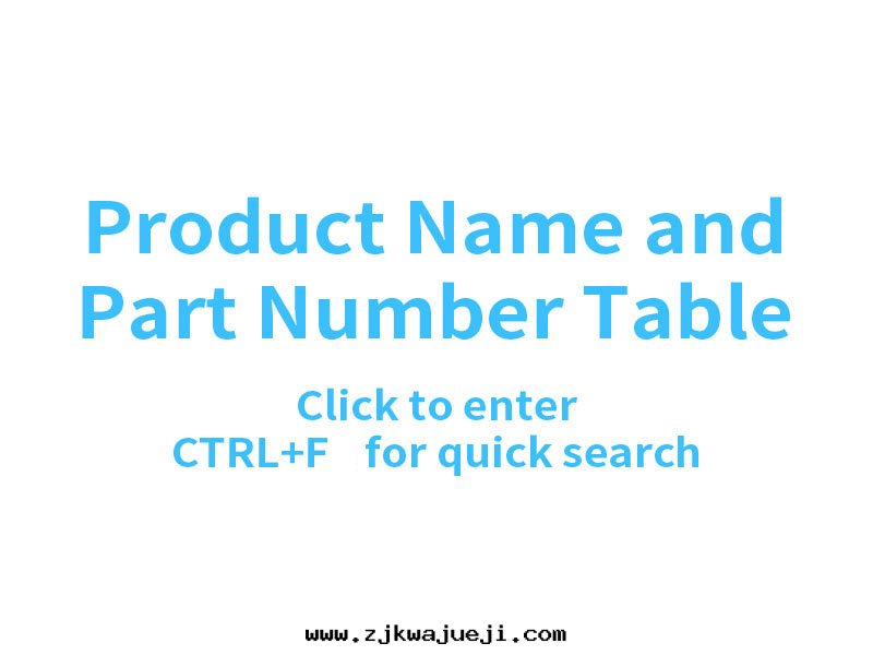 Product Name and Part Number Table